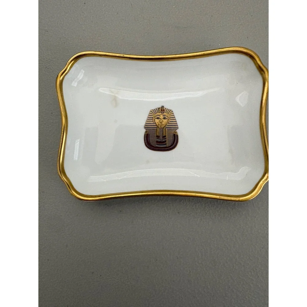 VTG Coalport Bone China Trinket Dish Set Egyptian King Tut Pharaoh Gold Gilt Rim